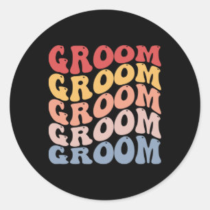 Sticker Rond Enterrement de vie de garçon groovy du marié