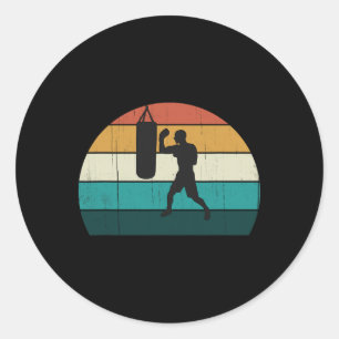 Sticker Rond Entraînement à la boîte de boxe rétro - Coucher de