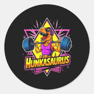 Sticker Rond Entraînement au gym Hunkasaurus T-rex Powerlifting