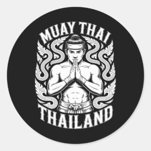 Sticker Rond Entraînement Muay Thai Kickboxing Thaïlande Vintag