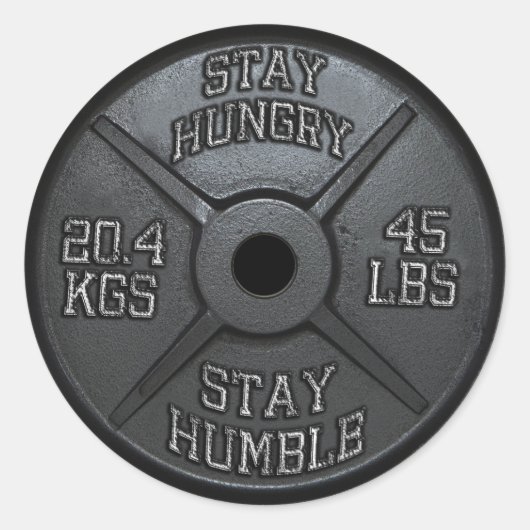 Sticker Rond Entraînement - Restez faim, Restez humble - Barbel (Devant)