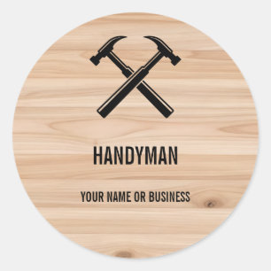 Sticker Rond Entrepreneur en bâtiment marteau en bois rustique