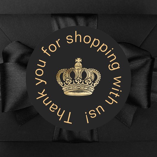 Sticker Rond Entreprise de couronne d'or noir merci