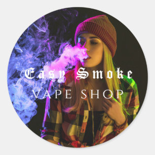 Sticker Rond Entreprise de magasin de vapotage Girl Smoke