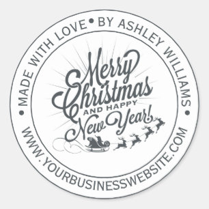 Sticker Rond Entreprise de Noël Nouvel An Vintage Faite avec Am