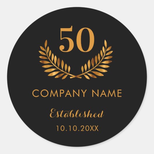 Sticker Rond Entreprise d'or noir nom établi année (Devant)