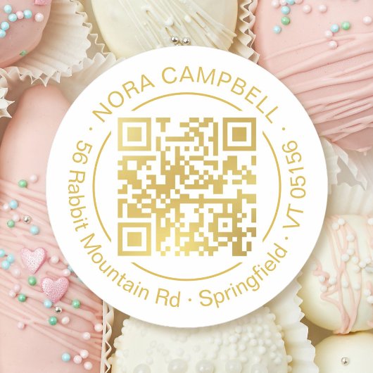 Sticker Rond Entreprise Gold QR Code Nom Adresse Promotionnelle