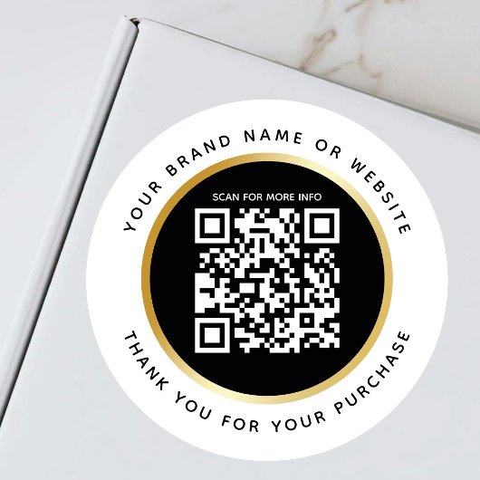 Sticker Rond Entreprise Luxe Noir Blanc Or Code QR Info