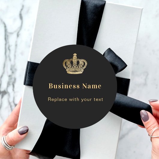 Sticker Rond Entreprise noir or couronne royale