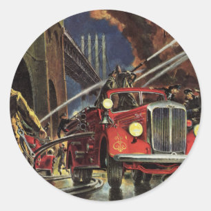 Sticker Rond Entreprise Vintage, Pompiers Véhicules de pompiers