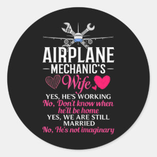 Sticker Rond Entretien de l'avion par une femme mécanicienne d'