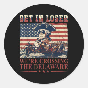 Sticker Rond Entrez En Traversant Le Delaware 4 Juillet Vintage