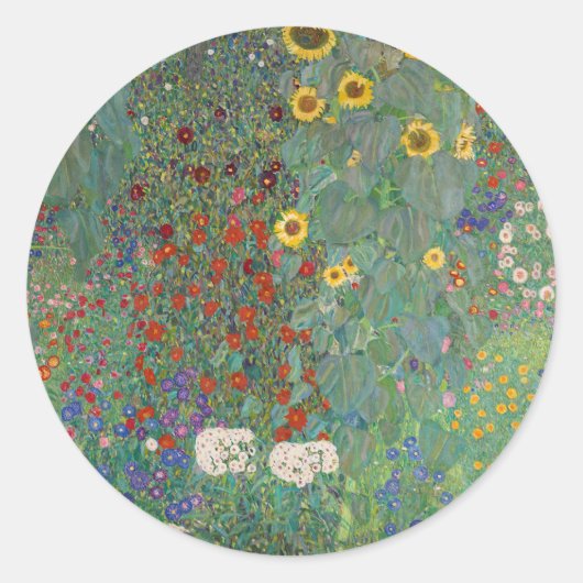 STICKER ROND ENVELOPE SEAL : KLIMT : JARDIN AVEC SOUCHES (Devant)