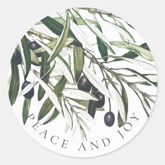 STICKER ROND ENVELOPE SEAL : PAIX ET JOIE : BRANCHE OLIVE (Devant)