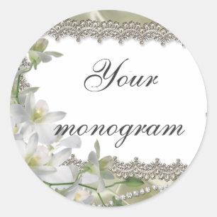 Sticker Rond Enveloppe à thème Mariage floral blanc sceaux Étiq