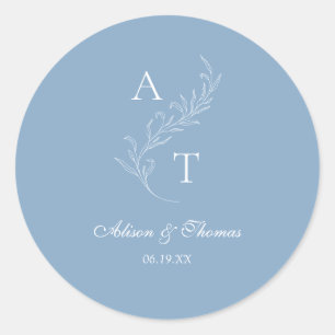 Sticker Rond Enveloppe bleu Dusty pour Mariage Monogramme class