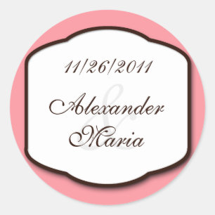 Sticker Rond Enveloppe Brown rose et blanc Mariage