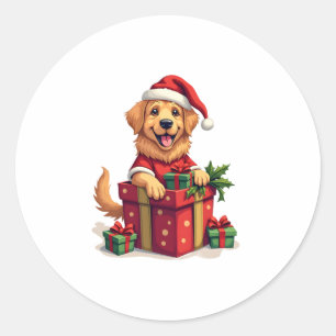 Sticker Rond Enveloppe cadeau Golden Retriever