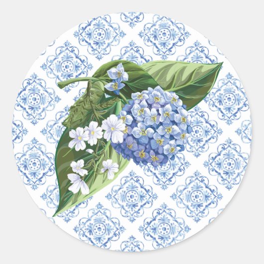 Sticker Rond Enveloppe Carrelage bleu d'Hydrangeas (Devant)