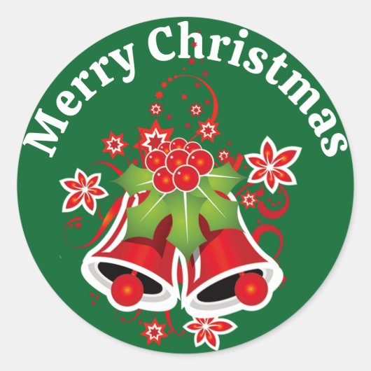 Sticker Rond Enveloppe Christmas Bells Rouge & Green Holly (Devant)