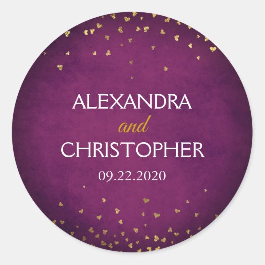 Sticker Rond Enveloppe Confetti violet et or (Devant)