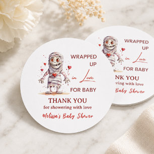 Sticker Rond Enveloppé d'amour Mummy Halloween Baby Shower