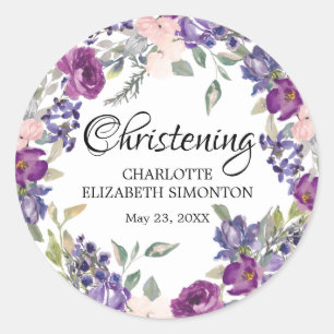 Sticker Rond Enveloppe de baptême florale de Plum Blush
