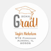 Sticker Rond Enveloppe de capuchon de diplôme en orange et gris (Devant)