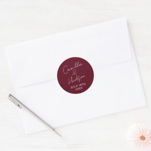 Sticker Rond Enveloppe de date de mariage à noms simples