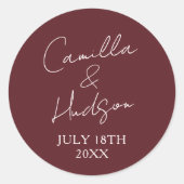 Sticker Rond Enveloppe de date de mariage à noms simples (Devant)