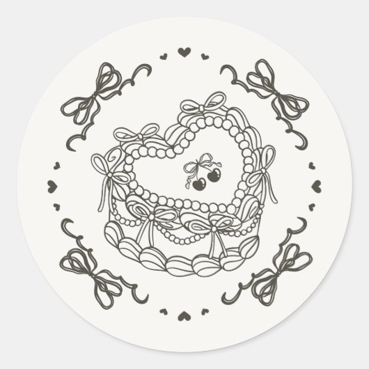 Sticker Rond Enveloppe de gâteau Coquette Coeur Rétro Bow Beige (Devant)
