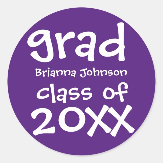 Sticker Rond Enveloppe de Graduation violette Sceau avec texte  (Devant)