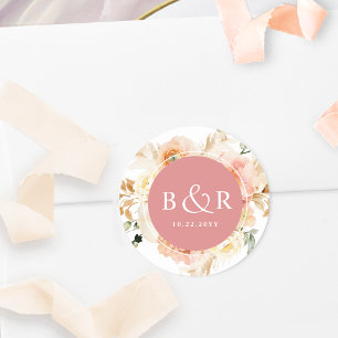 Sticker Rond Enveloppe de Mariage de broche et de corail / Favo