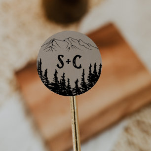 Sticker Rond Enveloppe de Mariage de monogramme de montagne Woo