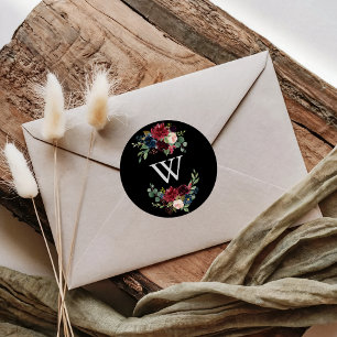 Sticker Rond Enveloppe de Mariage de monogramme noir rustique