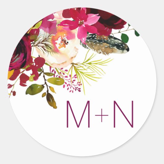 Sticker Rond Enveloppe de mariage Floral Bourgogne 3979 (Devant)