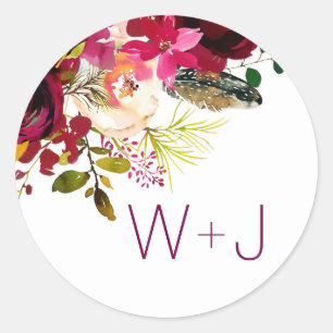 Sticker Rond Enveloppe de mariage Floral Bourgogne 3979