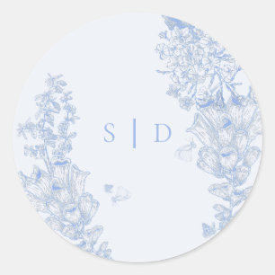 Sticker Rond Enveloppe de mariage florale bleue et blanche clas