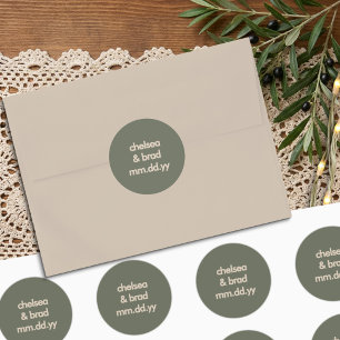 Sticker Rond Enveloppe de mariage rétro vert sauge minimaliste
