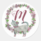 Sticker Rond Enveloppe de monogramme de chats gris (Devant)