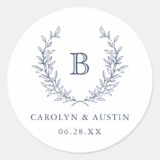 Sticker Rond Enveloppe de monogramme Mariage de couronne Laurel