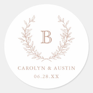 Sticker Rond Enveloppe de monogramme Mariage de couronne Laurel