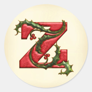 Sticker Rond Enveloppe de Noël Holly Monogram Z