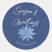 Sticker Rond Enveloppe de Noël minimale Poinsettia Bleue Merry (Devant)