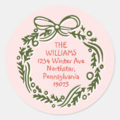 Sticker Rond Enveloppe de Noël rose Vintage dessinée à la main (Devant)