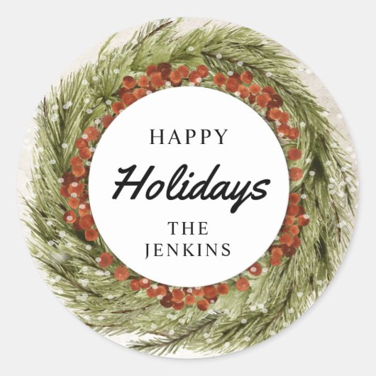 Sticker Rond Enveloppe de Noël Wreath Vacances Invitation Sceau (Devant)