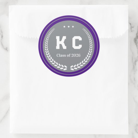 Sticker Rond Enveloppe de remise des diplômes Purple & Gray Pr (Sac)