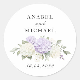 Sticker Rond Enveloppe de verdure élégante de hortensia violet 