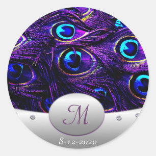Sticker Rond Enveloppe Faire-part de mariage Peacock violet