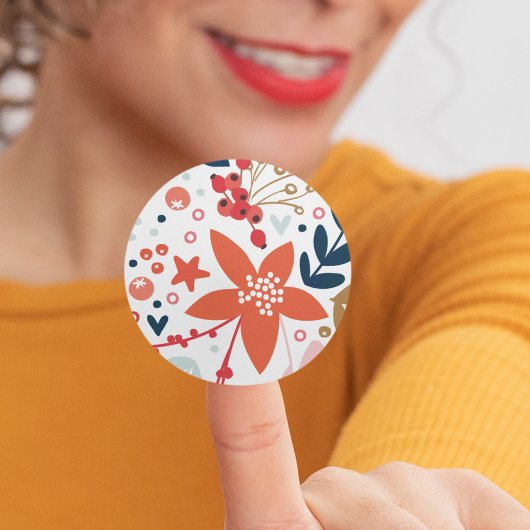 Sticker Rond Enveloppe Fête de Noël Florale